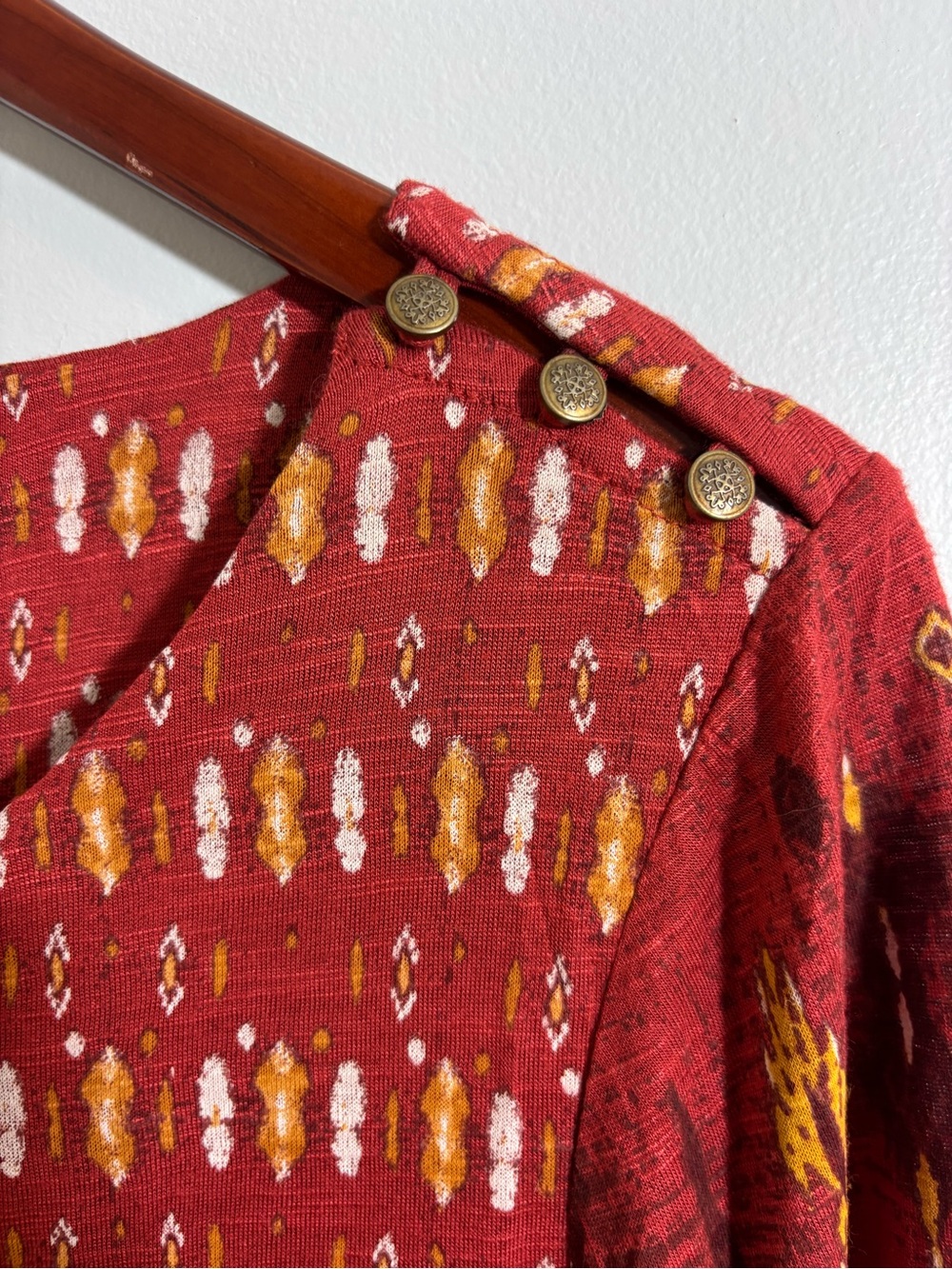 NWT Burnt Orange Top Viscose Lucky Brand Ikat Boho Fall Tunic Flowy M - Picture 6 of 8